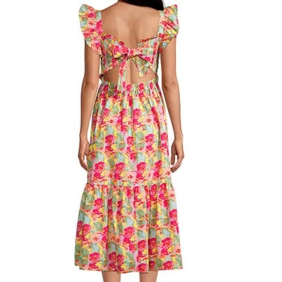 Peyton & Parker Bright Floral Ruffled Smocked Tie Back Maxi Dress Plus 3X - Picture 12 of 12